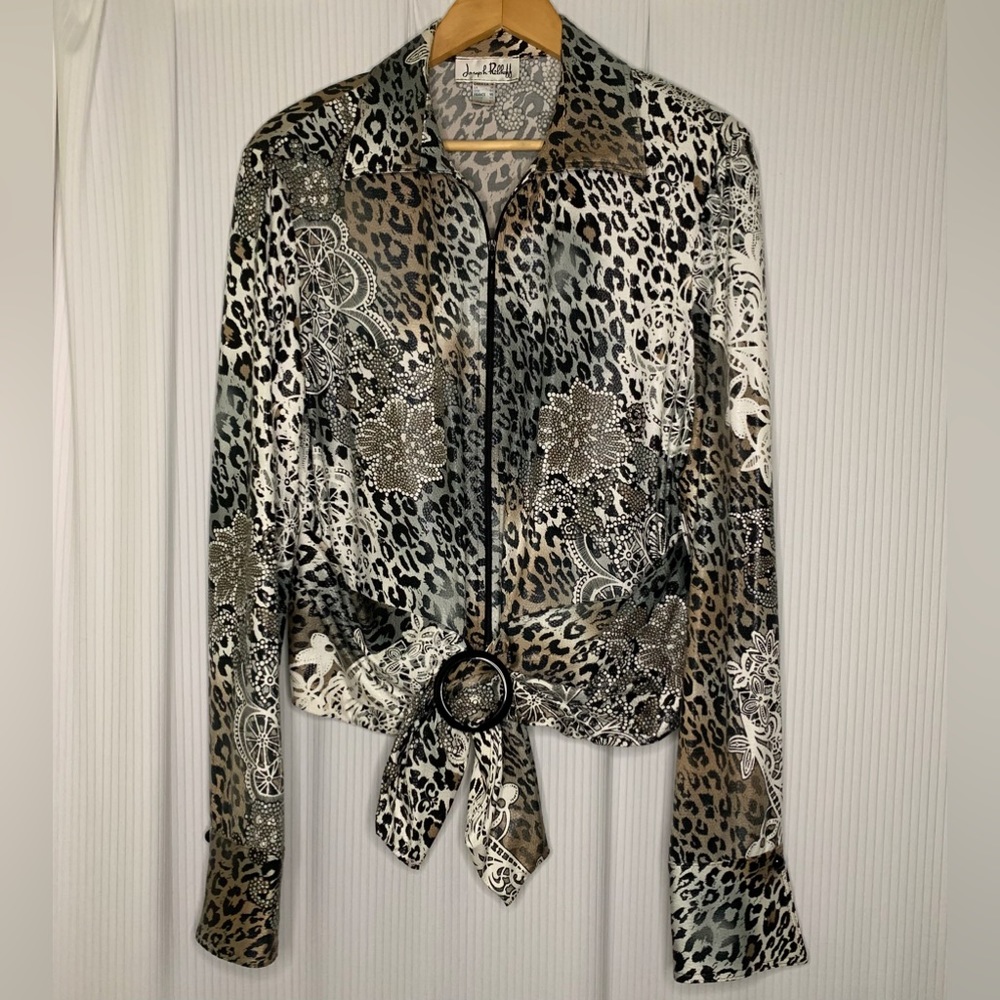 Joseph Ribkoff - Multi Print Blouse With Zipper Front And Oversized Cuffs